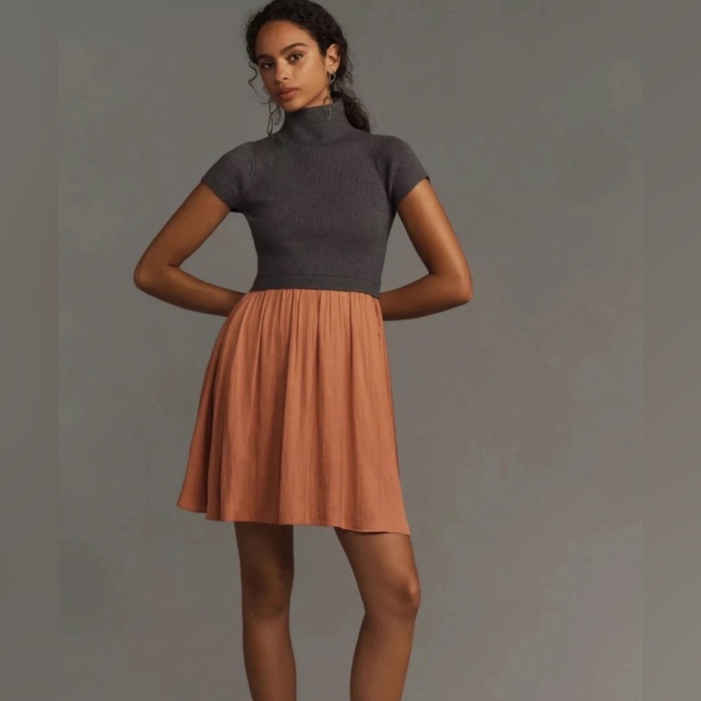 Anthropologie Thea Twofer Short-Sleeve Mini Dress XL Grey and Muted Peach